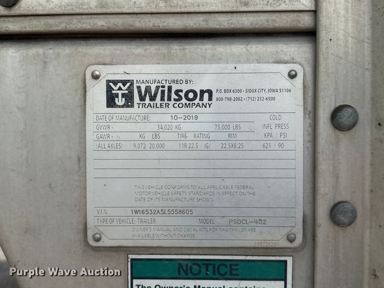 image for item ET6389 2020 Wilson PSDCL-402 livestock trailer