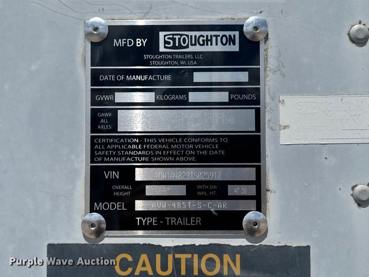 image for item FB5721 1996 Stoughton AVW-485T-S-C-AR dry van trailer