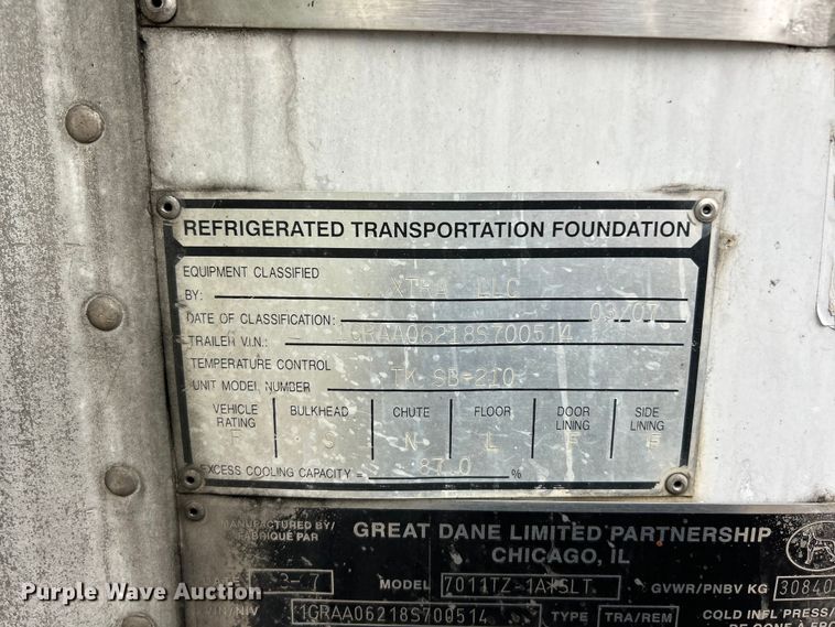 image for item FC2829 2008 Great Dane  7011TZ-1ASLT refrigerated van trailer