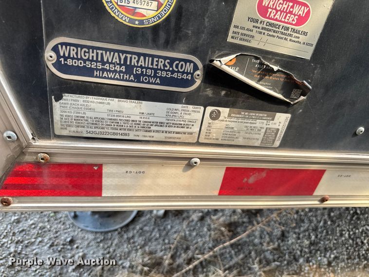 image for item OE9581 2016 Bravo Trailers STG8532TA5K enclosed cargo trailer