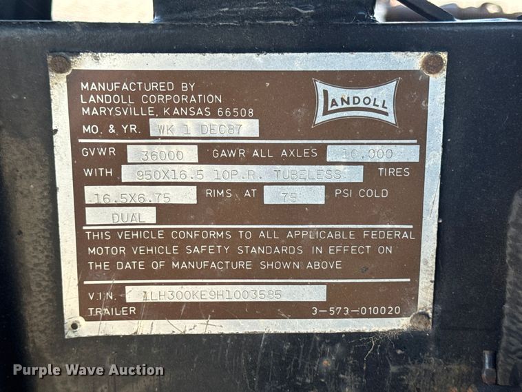 image for item OE9582 1987 Landoll equipment trailer