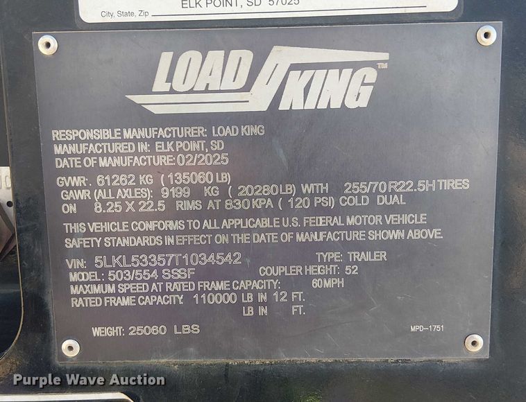 image for item YA1600 2026 Load King  503/554 SSSF lowboy equipment trailer