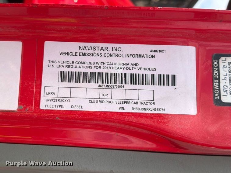 image for item YA2889 2018 International ProStar+ 122 semi truck