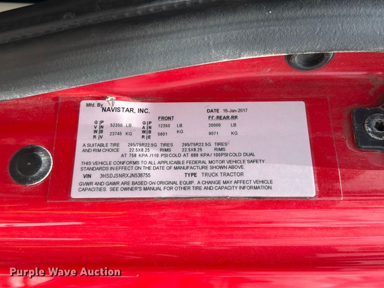 image for item YA2889 2018 International ProStar+ 122 semi truck