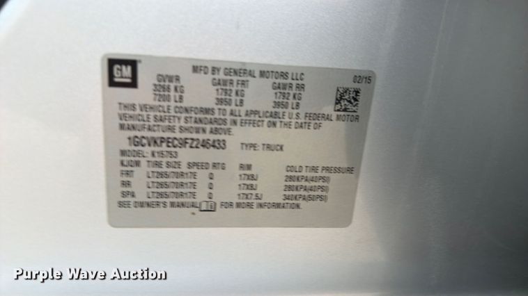 image for item EW0343 2015 Chevrolet Silverado 1500 Ext. Cab pickup truck