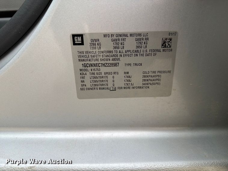 image for item EW0346 2017 Chevrolet Silverado 1500 Ext. Cab pickup truck