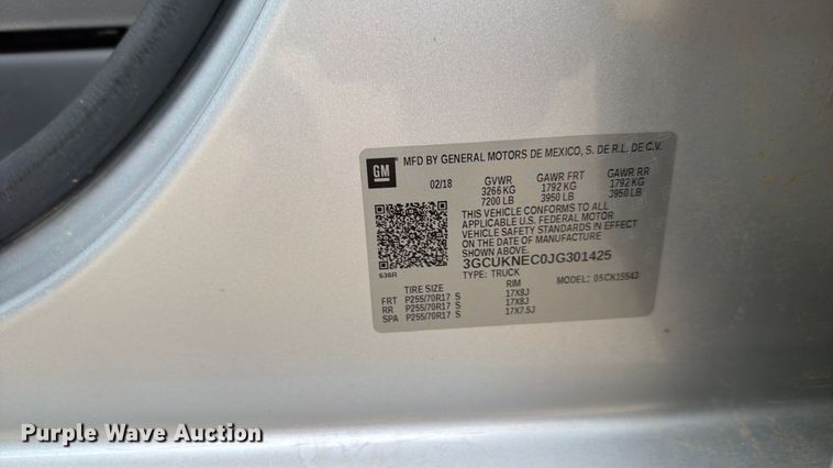 image for item EW0349 2018 Chevrolet Silverado 1500 Crew Cab pickup truck