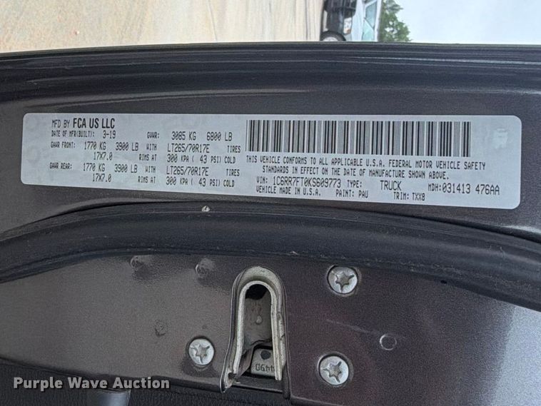 image for item EW0350 2019 RAM 1500 classic Ext. Cab pickup truck