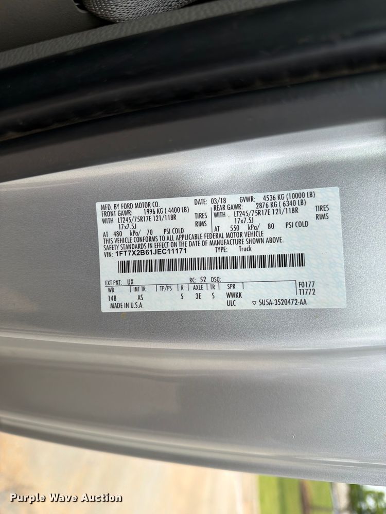 image for item EW0361 2018 Ford F250 Super Duty Ext. Cab pickup truck