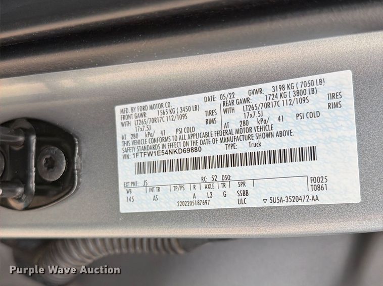 image for item EW0363 2022 Ford F150 Crew Cab pickup truck