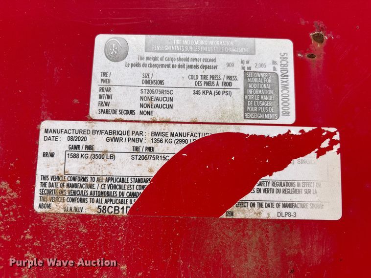 image for item DU6337 2021 BWISE DLP8-3 dump trailer