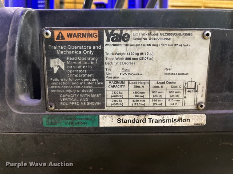 image for item DU6354 2007 Yale GLC050VXNURE083 forklift