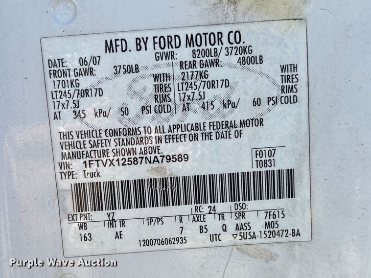 image for item DU6357 2007 Ford F150 Ext. Cab pickup truck