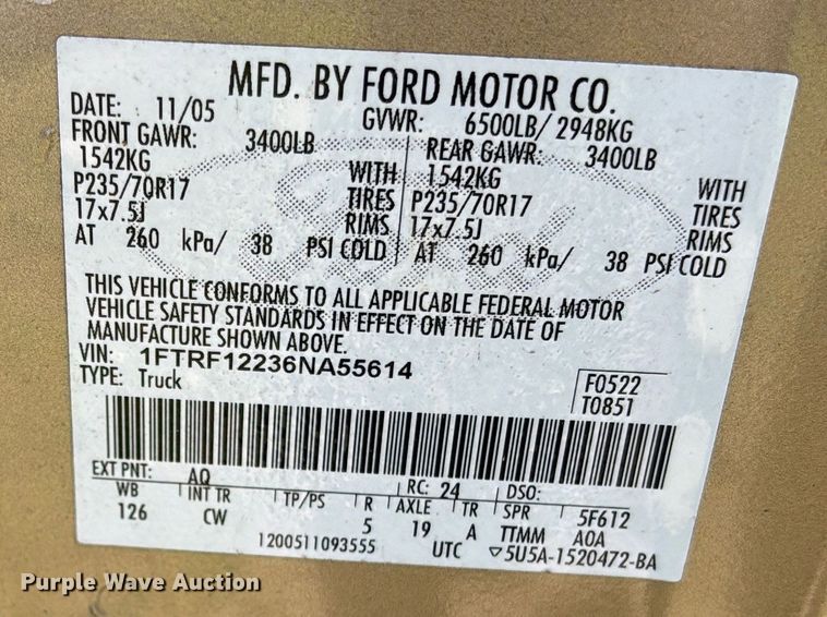 image for item DU6358 2006 Ford F150 pickup truck