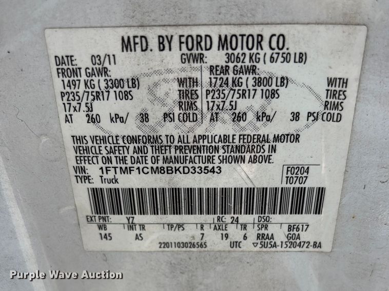 image for item DU6359 2011 Ford F150 pickup truck