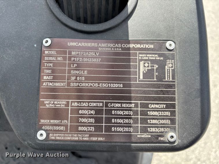 image for item DU6373 2018 Unicarriers PF50 forklift