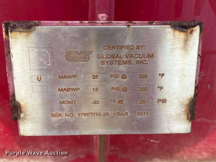 image for item EA7321 2011 Global vacuum Systems, Inc vacuum tank bed