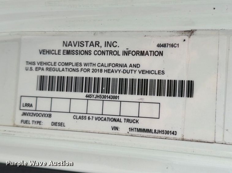 image for item ED5144 2018 International DuraStar 4300 box truck