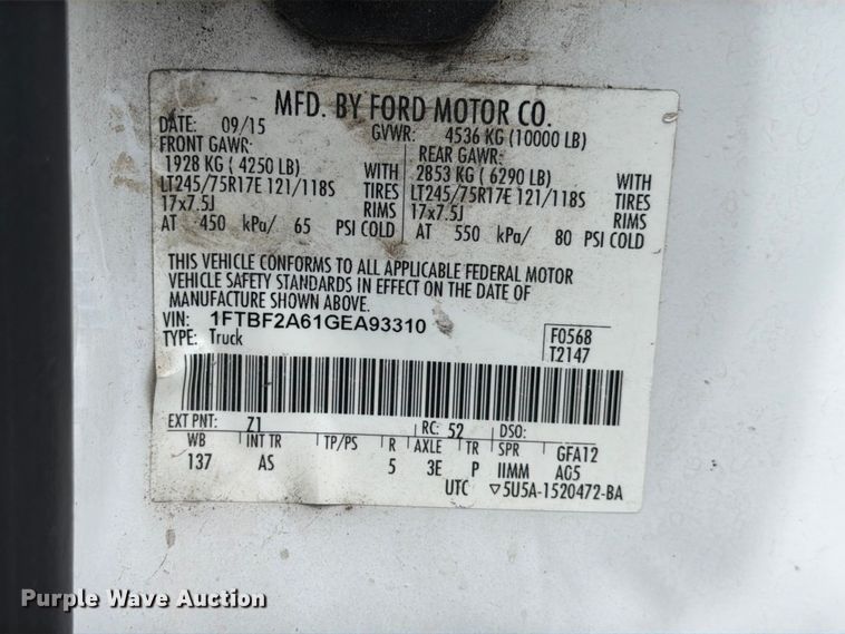 image for item ED5338 2016 Ford F250 Super Duty pickup truck