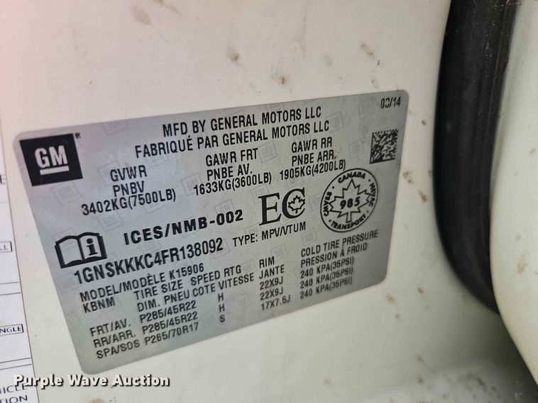 image for item EO8548 2015 Chevrolet Suburban 1500  SUV