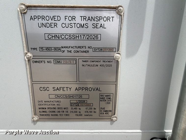 image for item EQ8046 2026 YS-45G3-003A shipping container