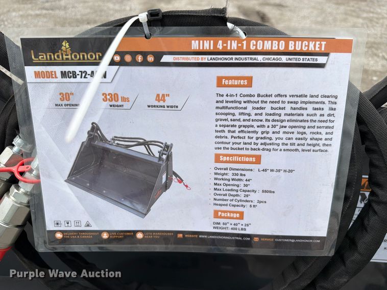 image for item EQ8066 2026 LandHonor MCB-72-44W compact utility loader 4-in-1 bucket