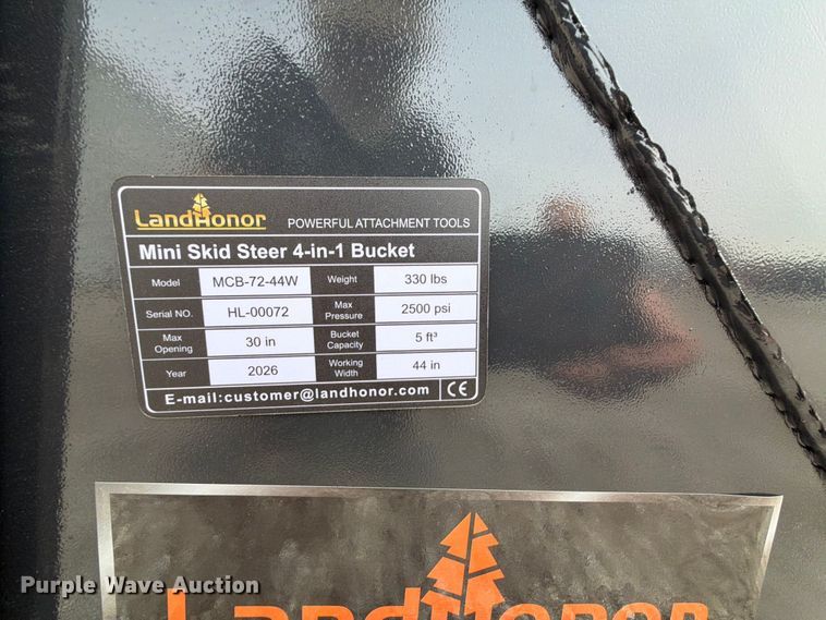 image for item EQ8066 2026 LandHonor MCB-72-44W compact utility loader 4-in-1 bucket
