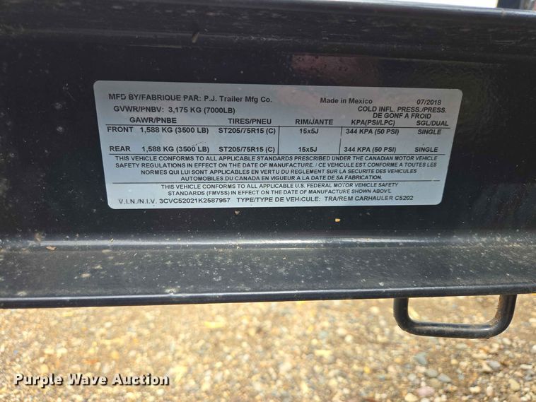 image for item ER1746 2019 PJ C5202 utility trailer