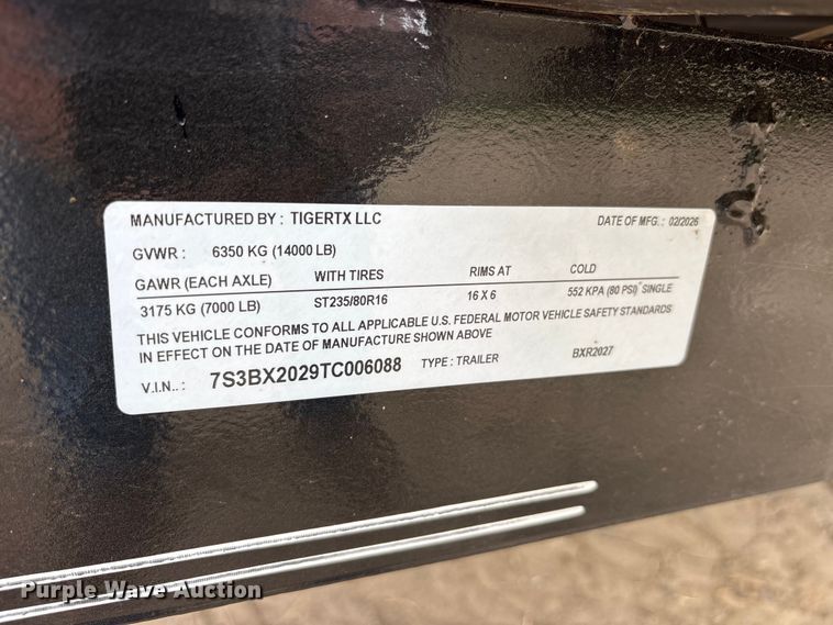 image for item ET2250 2026 Tigertx BXR2027 tilt deck utility trailer