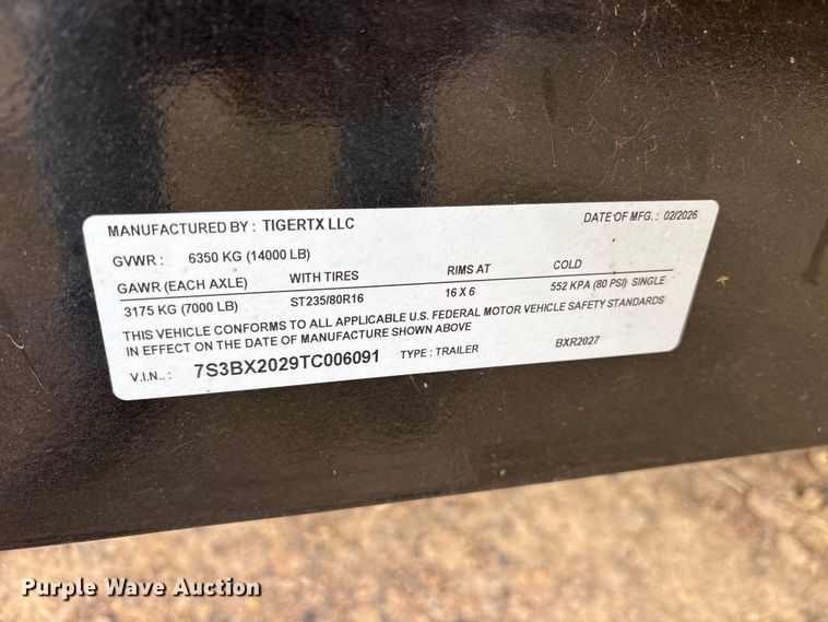 image for item ET2252 2026 Tigertx BXR2027 tilt deck utility trailer