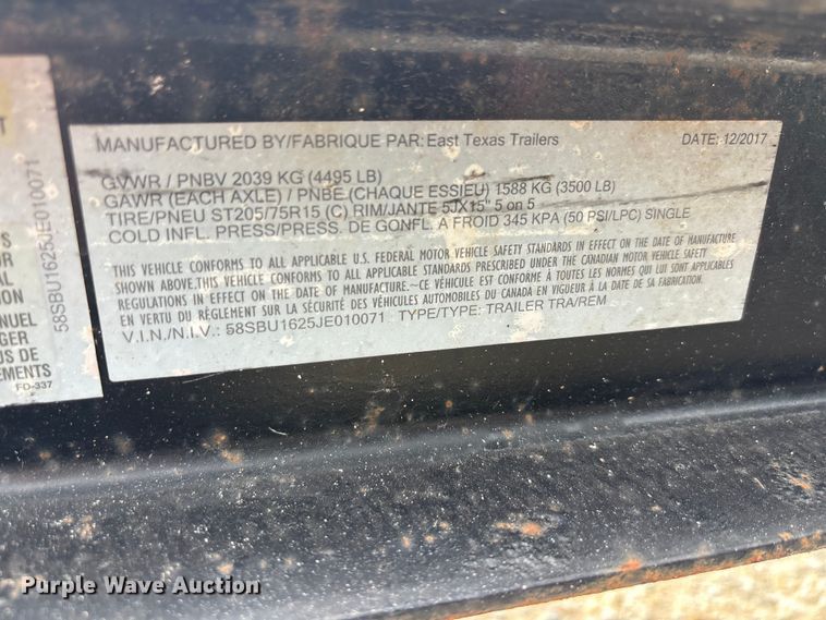 image for item EU5672 2017 East Texas refuse trailer