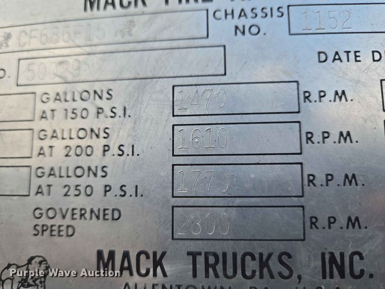 image for item EW0209 1977 Mack CF-600 pumper fire truck