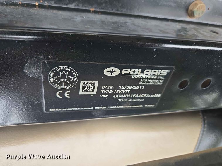 image for item EW0338 2012 Polaris Ranger 800 EFI utility vehicle