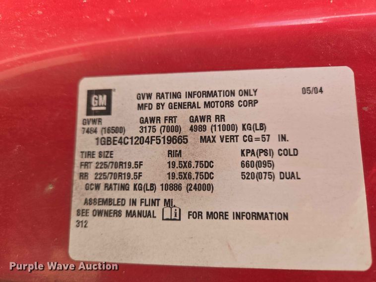 image for item EW0385 2004 Chevrolet C4500 bucket truck