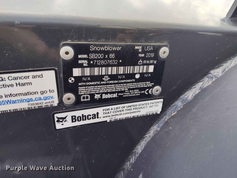 image for item EW1025 2019 Bobcat SB200 skid steer snow blower