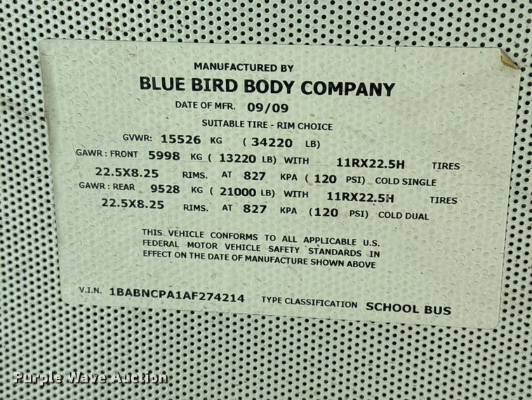 image for item EW4016 2010 Blue Bird All American school bus