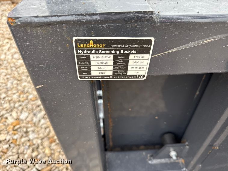 image for item EX2000 2025 LandHonor HSB-12-72W skid steer screening bucket