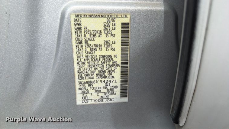 image for item EX2507 2007 Nissan Xterra SUV