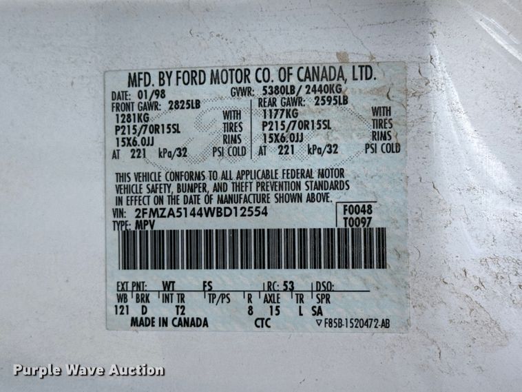 image for item FB6893 1998 Ford Windstar van