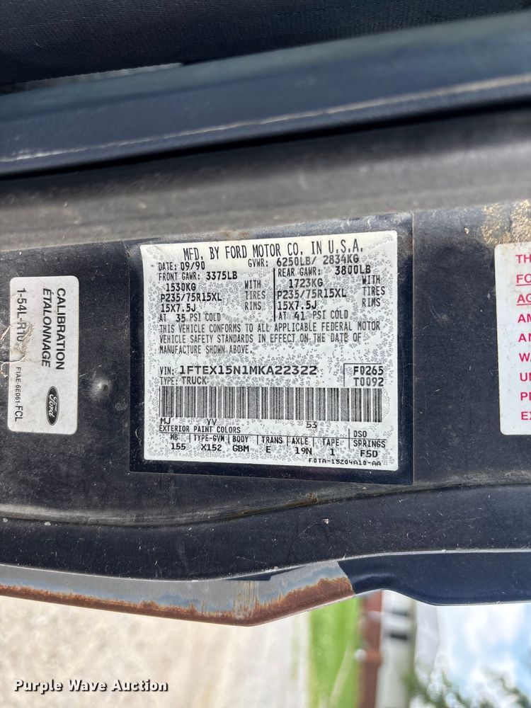 image for item FC1763 1991 Ford F150 Ext. Cab pickup truck