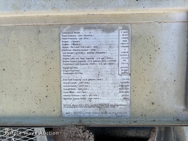 image for item FC1828 Ingersoll-Rand P185WD air compressor