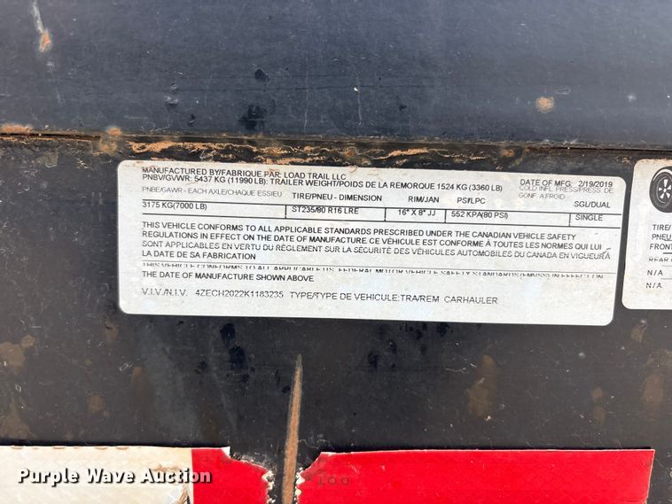 image for item FC2472 2019 Load Trail equipment trailer