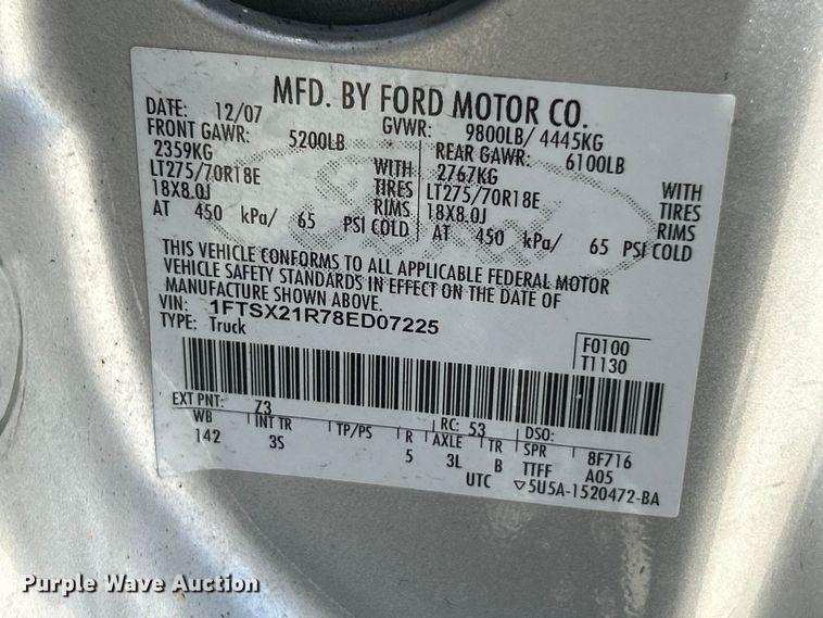 image for item FC2796 2008 Ford F250 Super Duty XLT Ext. Cab pickup truck