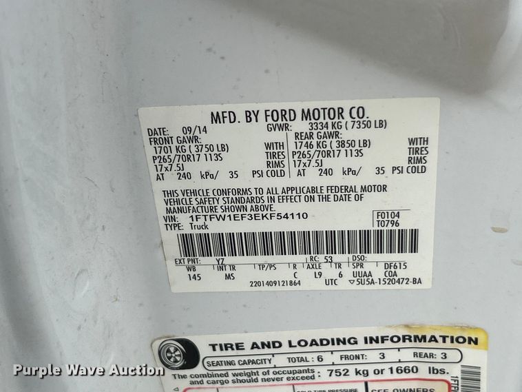 image for item FC2833 2014 Ford F150 XLT Crew Cab pickup truck