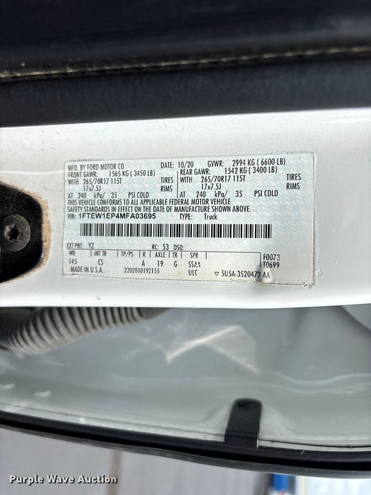 image for item FG0486 2021 Ford F150 Crew Cab pickup truck