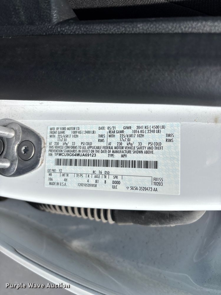 image for item FG0487 2021 Ford Escape SUV