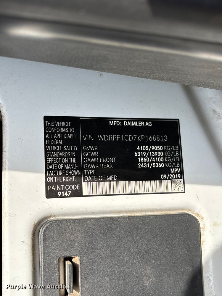 image for item FG0496 2019 Freightliner Sprinter 2500 van