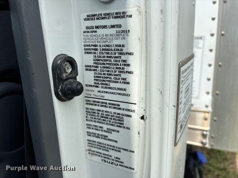 image for item FG0506 2016 Isuzu NQR box truck