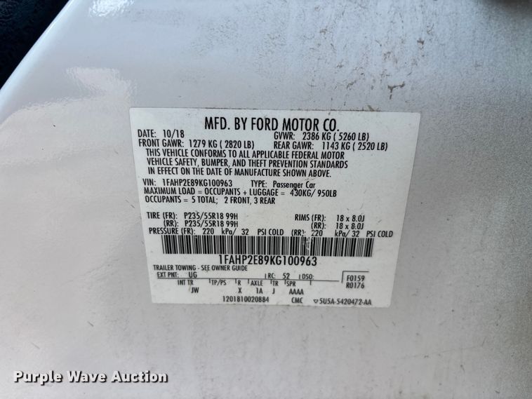 image for item FG0515 2019 Ford Taurus SEL 