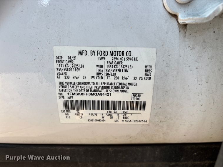 image for item FG0516 2021 Ford Explorer Limited SUV
